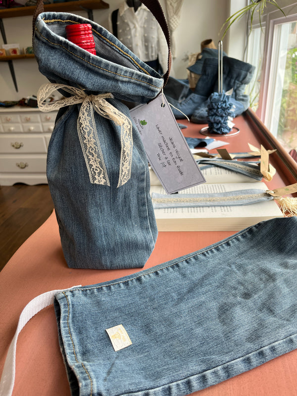 Sac à bouteille de vin en jeans recyclé