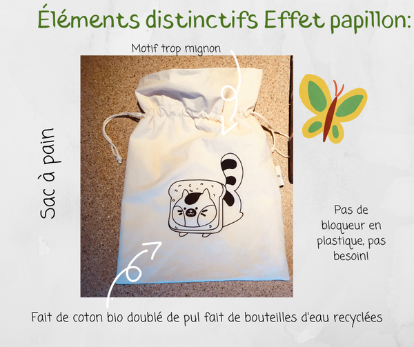 sac à pain lavable coton bio motif chat